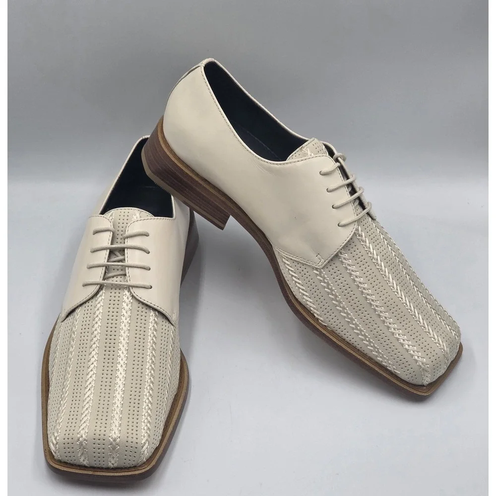Giorgio Brutini Bone Mens Dress Shoes 10M Square Toe Leather Lace Up Tassel - Picture 7 of 12